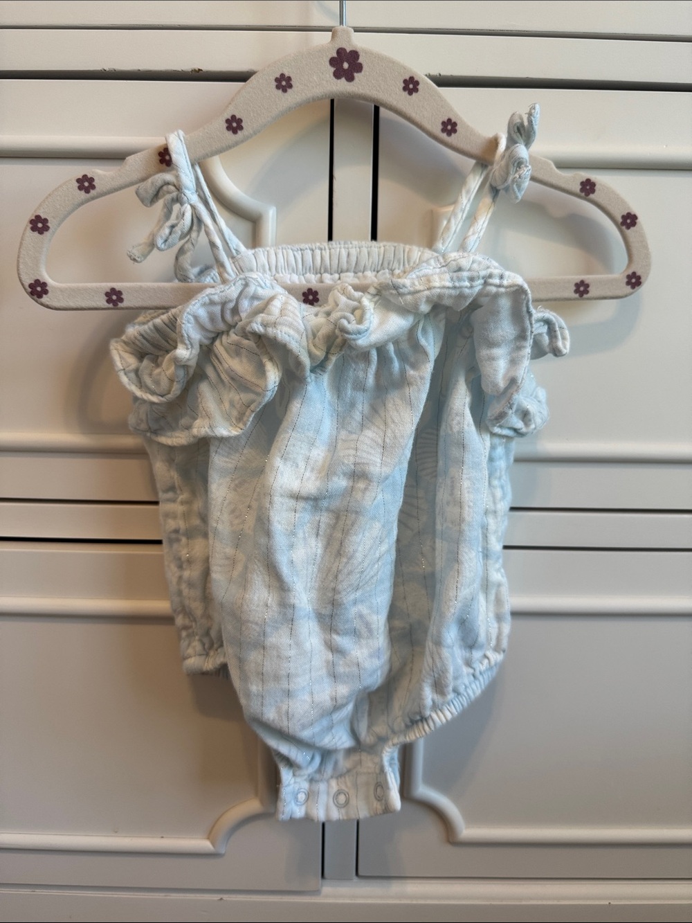 Baby Girls Light Blue Striped Ruffle Romper Tank